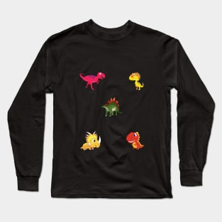 Cute and Happy Laughing Cartoon Dinosaurs Pattern Pack Long Sleeve T-Shirt